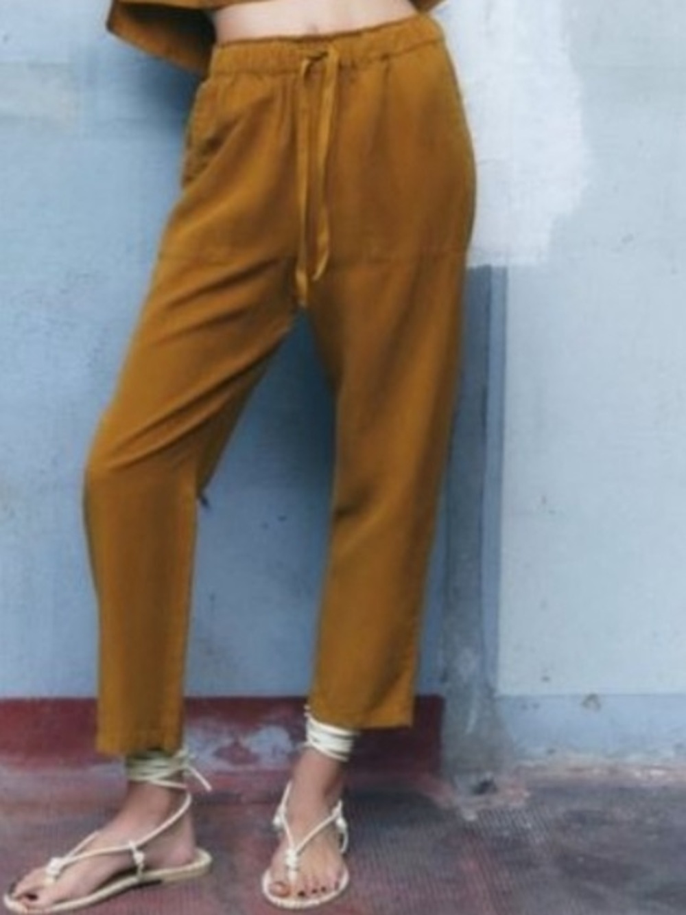 Women’s Mustard Yellow Drawstring Elastic Waist Deep Pocket Linen Lyocell Pants